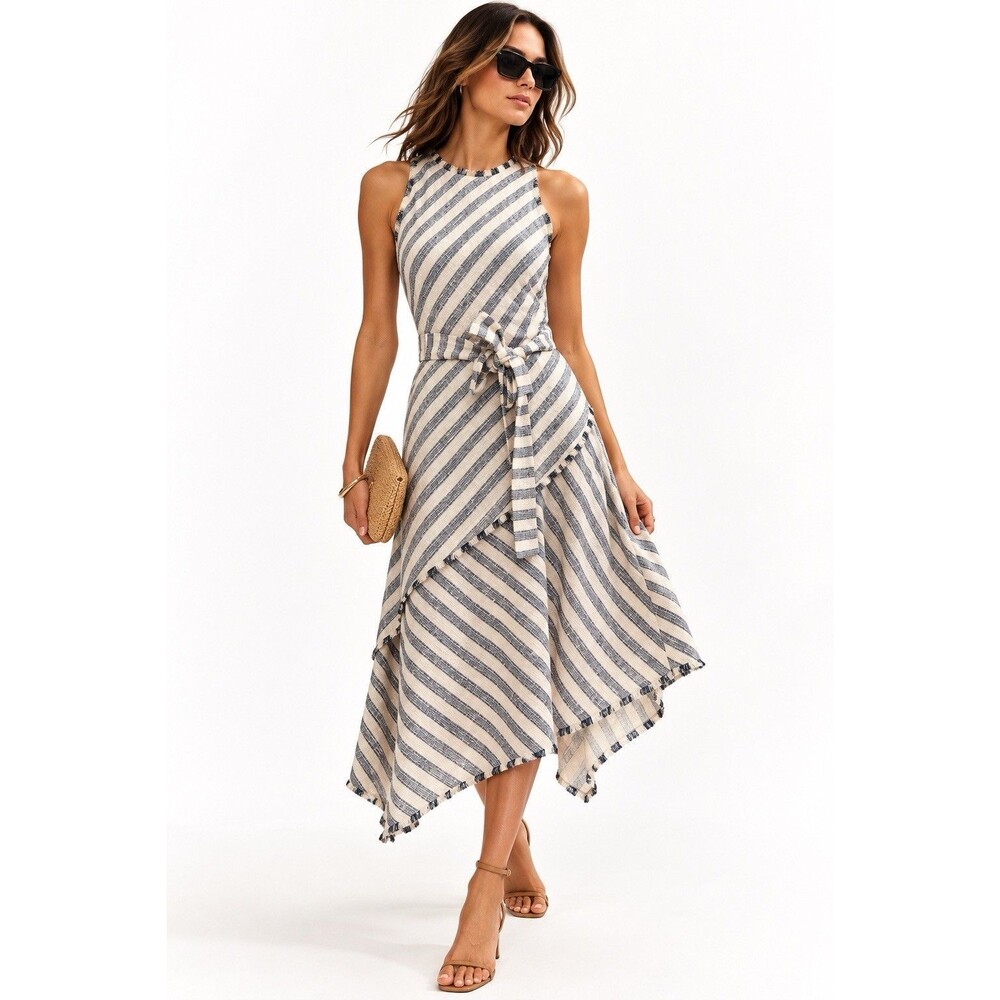 NWT Banana Republic Striped Asymmetrical Handkerchief Midi Dress Size 4